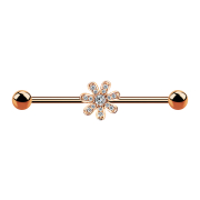 Barbell rose gold with flower and crystals