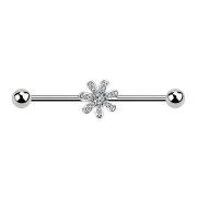 Barbell silver with flower and crystals