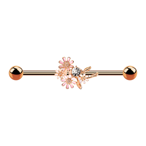 Barbell rose gold with bouquet of flowers