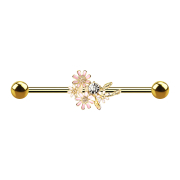 Barbell en or 14k avec bouquet de fleurs