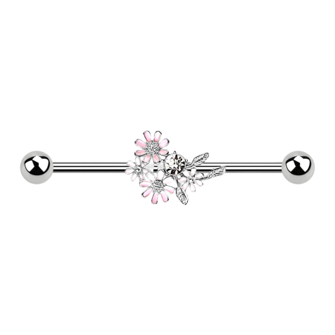 Barbell argent avec bouquet de fleurs