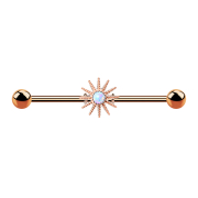 Barbell rose gold with sun rays and white opal