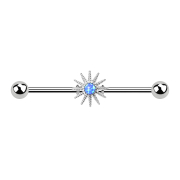 Barbell argent avec rayons de soleil et opale bleue