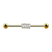 Barbell 14k gold-plated with four square crystals