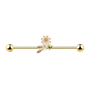 Barbell plaqué or 14k avec fleurs et feuilles