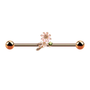 Barbell or rose avec fleurs et feuilles