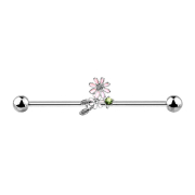 Barbell argent avec fleurs et feuilles