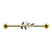 Barbell en or 14k avec feuille dolivier