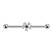 Barbell argent avec fleur en cristal