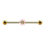 Barbell 14k gold-plated with pink flower