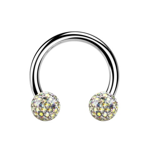 Micro Circular Barbell argent avec deux boules de cristal multicolores couche protectrice dépoxy
