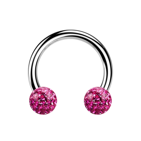 Micro Circular Barbell argent avec deux boules de cristal rose couche protectrice dépoxy