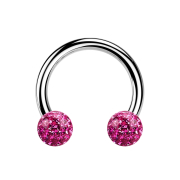 Micro Circular Barbell silver with two crystal balls pink...