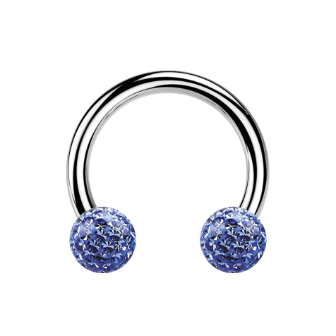 Micro Circular Barbell argent avec deux boules de cristal bleu clair époxy de protection