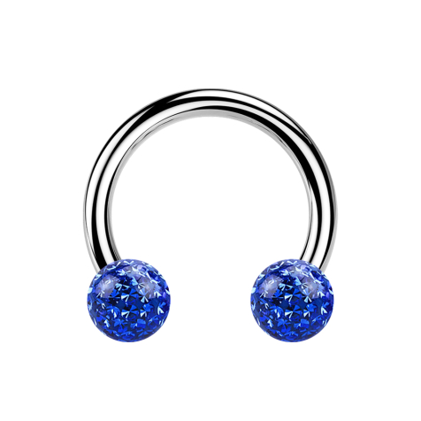 Micro Circular Barbell argent avec deux boules de cristal bleu foncé époxy de protection