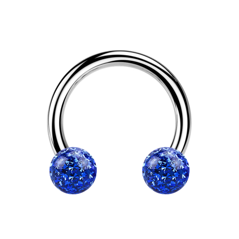 Micro Circular Barbell argento con due sfere di cristallo strato protettivo epossidico blu scuro