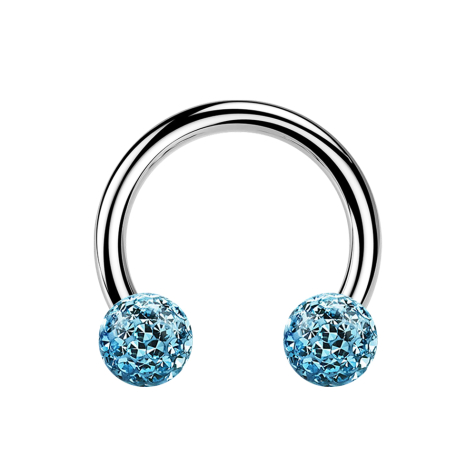 Micro Circular Barbell argent avec deux boules de cristal aqua couche protectrice dépoxy