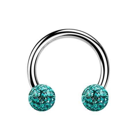 Micro Circular Barbell argenté avec deux boules de cristal turquoise couche protectrice dépoxy