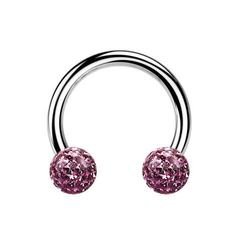 Micro Circular Barbell silver with two crystal balls light purple epoxy protective layer