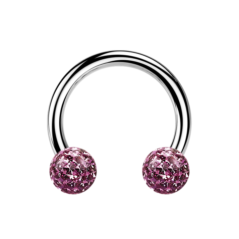 Micro Circular Barbell argent avec deux boules de cristal violet clair couche protectrice dépoxy