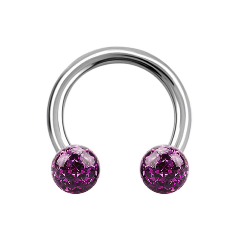 Micro Circular Barbell argent avec deux boules de cristal violet époxy de protection