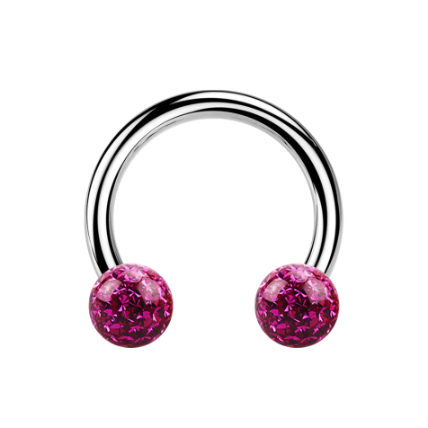 Micro Circular Barbell silber mit zwei Kristallkugeln fuchsia Epoxy Schutzschicht
