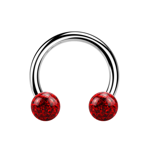 Micro Circular Barbell argent avec deux boules de cristal rouge couche protectrice dépoxy