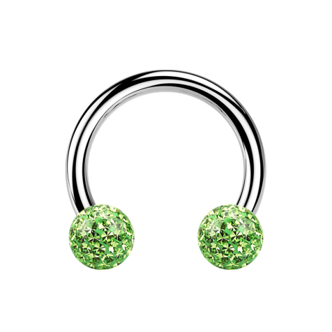 Micro Circular Barbell argent avec deux boules de cristal vert clair couche protectrice dépoxy
