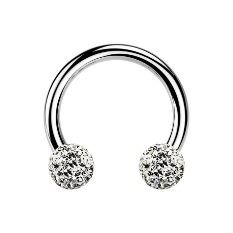 Circular barbell silver with two crystal balls silver epoxy protective layer