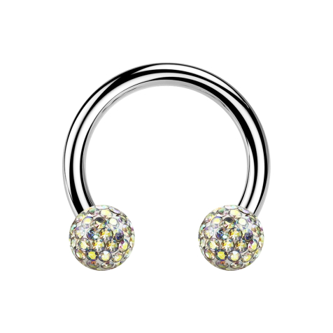 Circular barbell silver with two crystal balls multicolor epoxy protective layer