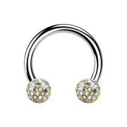 Circular barbell silver with two crystal balls multicolor...