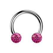 Circular barbell silver with two crystal balls pink epoxy...