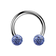 Circular barbell silver with two crystal balls dark blue...