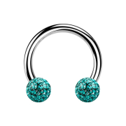 Circular barbell silver with two crystal balls turquoise...