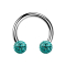 Circular barbell silver with two crystal balls turquoise epoxy protective layer