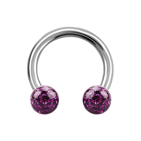 Circular barbell silver with two crystal balls violet epoxy protective layer