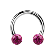 Circular barbell silver with two crystal balls fuchsia...