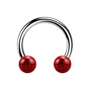 Circular barbell silver with two crystal balls red epoxy...
