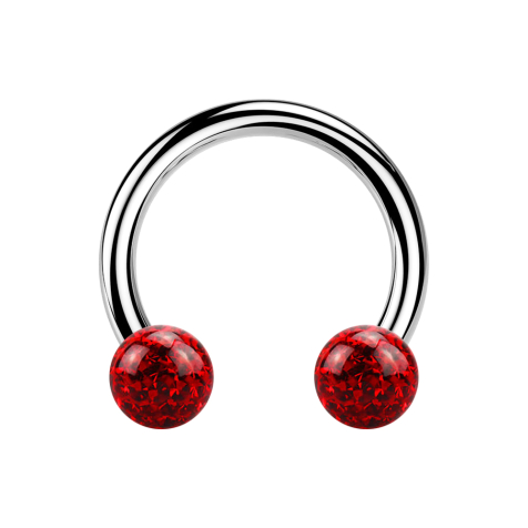 Circular barbell silver with two crystal balls red epoxy protective layer