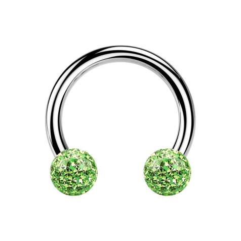 Circular barbell silver with two crystal balls light green epoxy protective layer