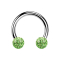 Circular barbell silver with two crystal balls light green epoxy protective layer