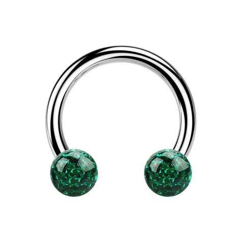 Circular barbell silver with two crystal balls green epoxy protective layer