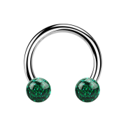 Circular barbell silver with two crystal balls green...