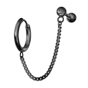 Earring black chain micro barbell with ball