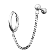 Earring silver chain micro barbell with ball