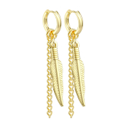 Gold-plated earring pendant feather with chain