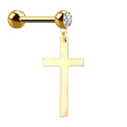 Gold-plated micro barbell with cross pendant