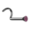 Curved nose stud black with pink crystal
