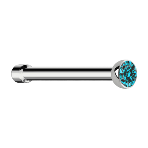 Nose stud straight silver with aqua crystal