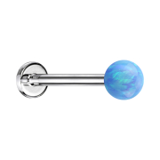 Micro labret argenté avec boule opale bleu clair